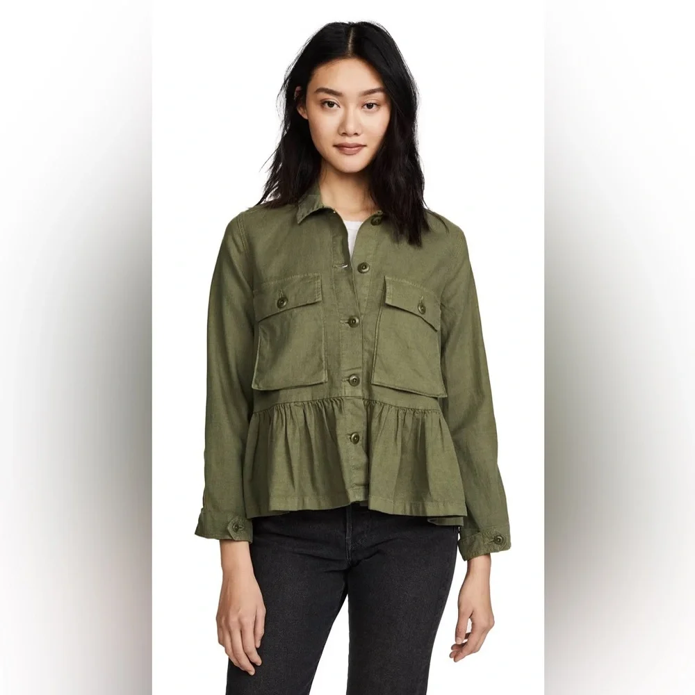THE‎ GREAT Flutter Army Vintage Army Green Peplum Crop Jacket Size 1 Small